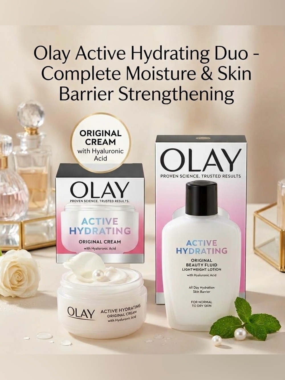 Olay Active Hydrating BUNDLE - Original Cream AND Beauty Fluid  - NEW in box